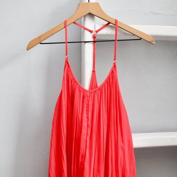 Abercrombie & Fitch Red Pleated Chiffon T-Strap Shift Open-Back Mini Dress Small - Picture 5 of 8